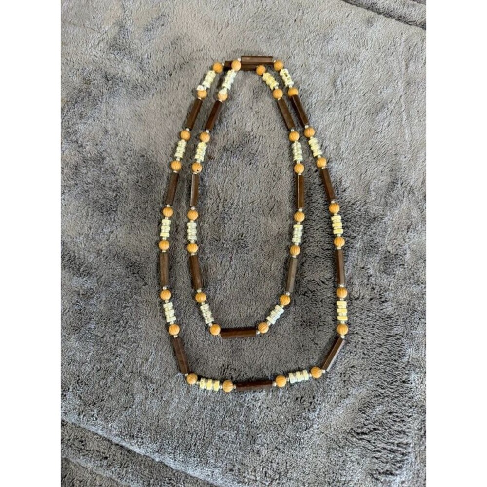 Beaded Barrel Tube Strand Long Necklace